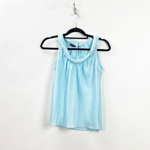 Talbots 2 Womens Light Blue Pleated Sleeveless Halter Top - Picture 1 of 6